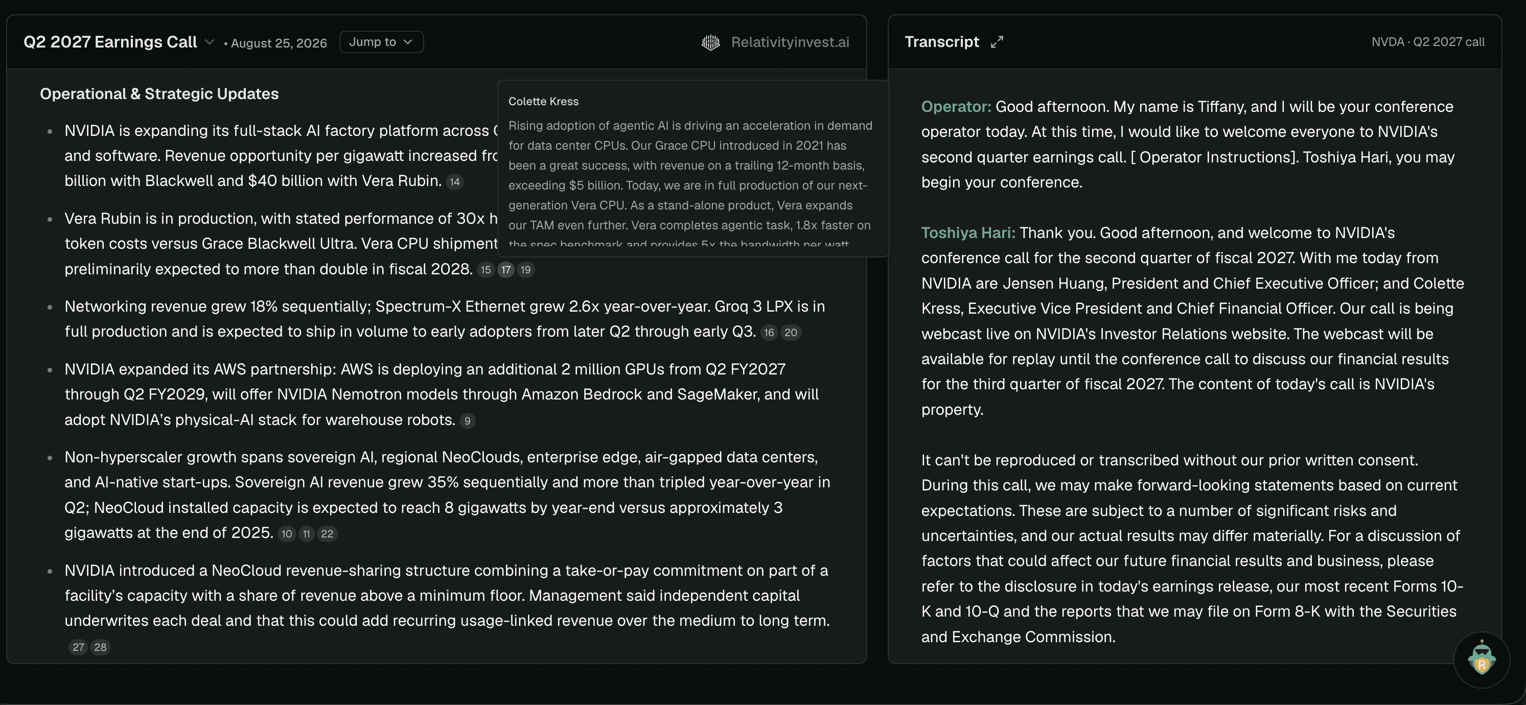 Auto-generated executive summary of an earnings call with cited source passages